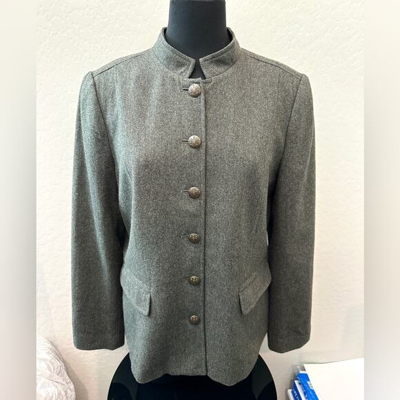 BANANA REPUBLIC | Gray Tweed Wool Blend Military Jacket | Size 14 - Picture 2 of 6